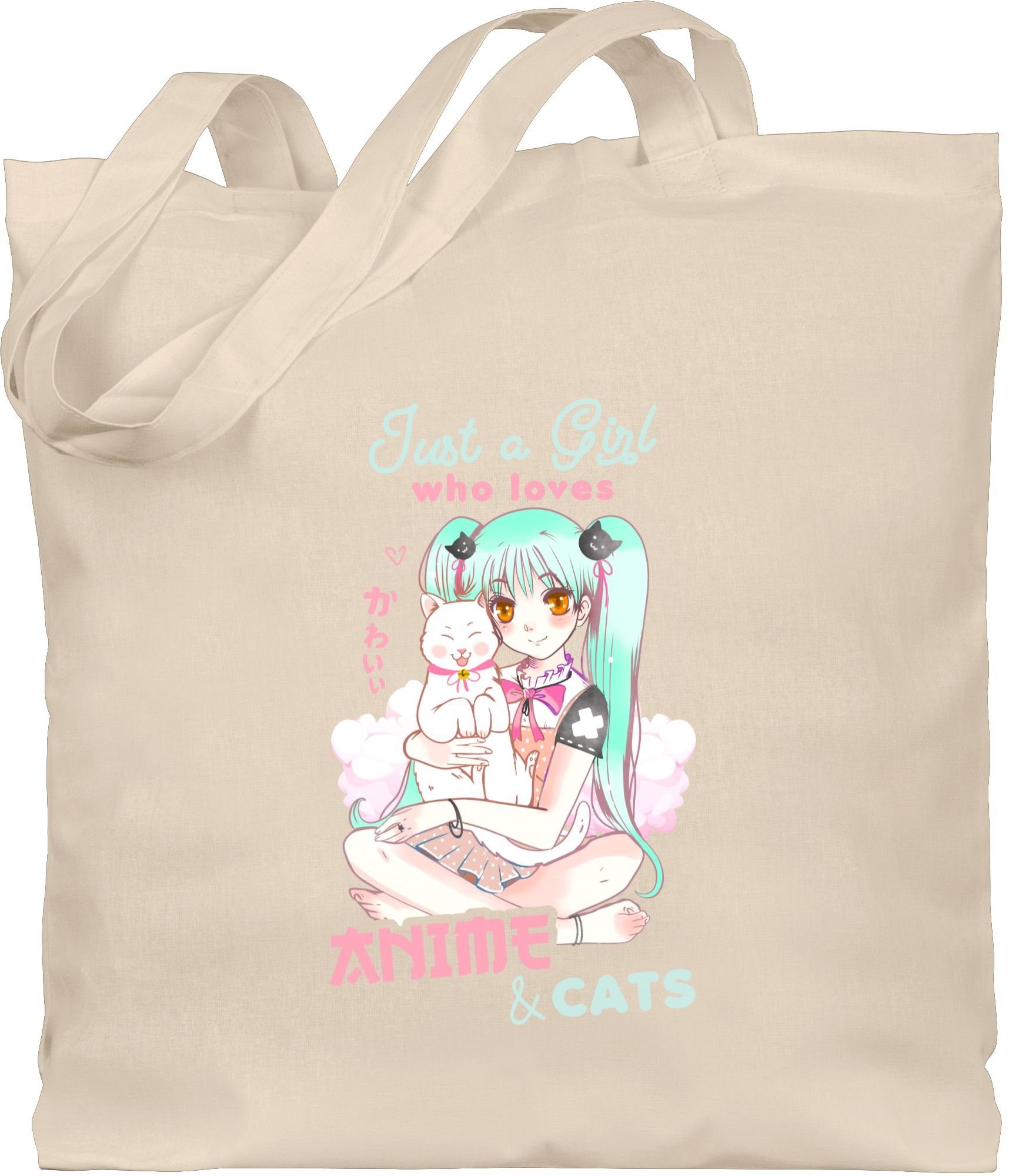 Shirtracer Umhängetasche Just a girl who loves anime & cats, Anime Geschenke 2 Naturweiß