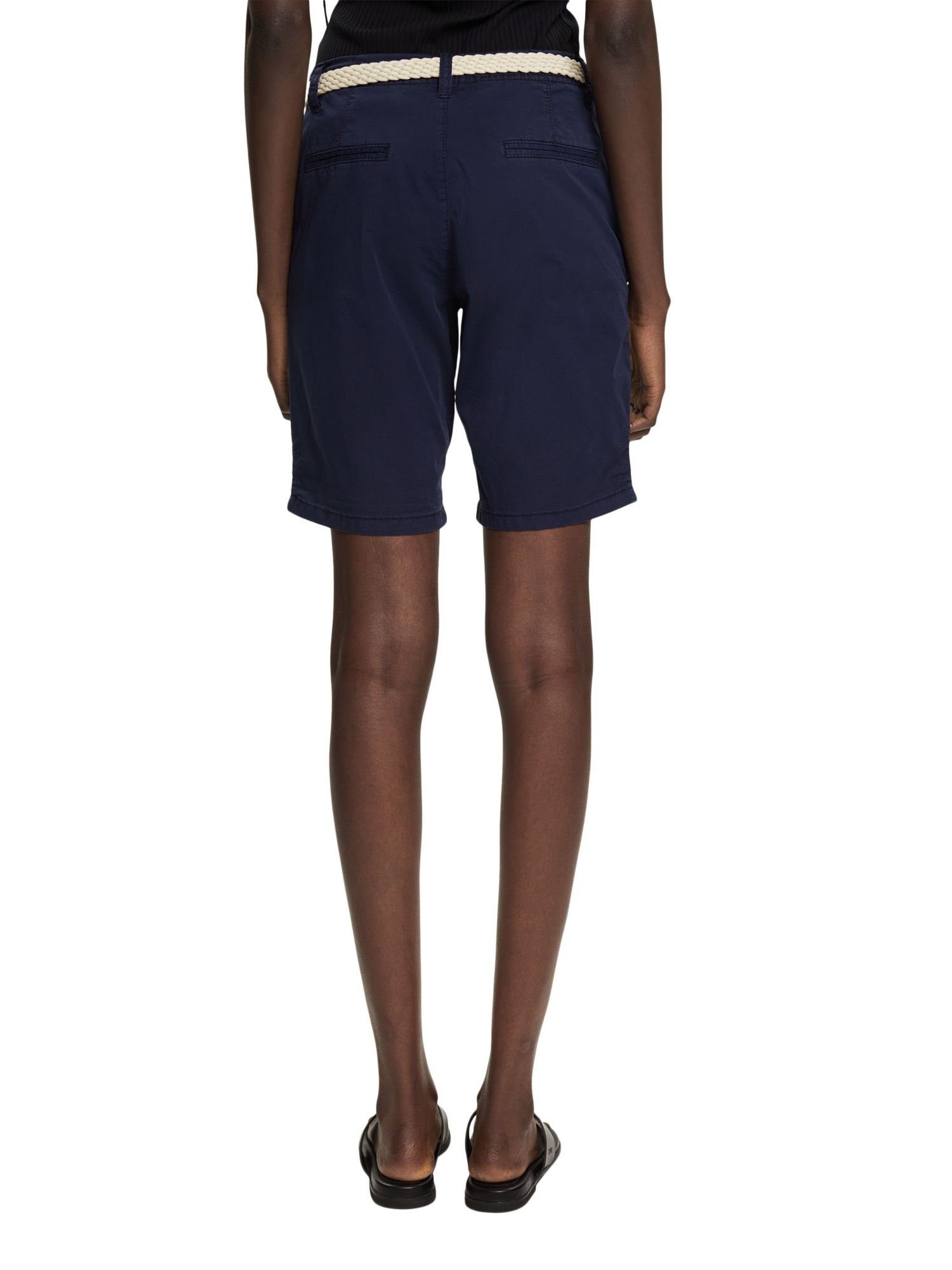 Esprit Shorts Shorts mit NAVY (1-tlg) Flechtgürtel