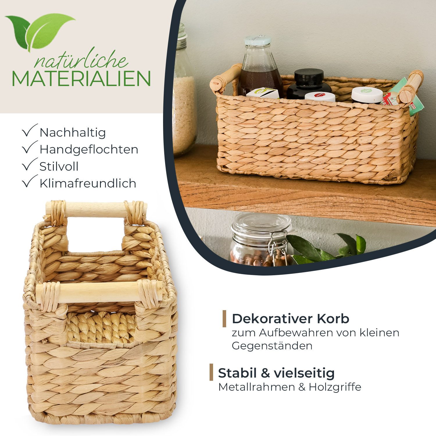 HMF Aufbewahrungskorb Aufbewahrungskorb mit Holzgriffen, Badezimmer Korb (1 günstig online kaufen