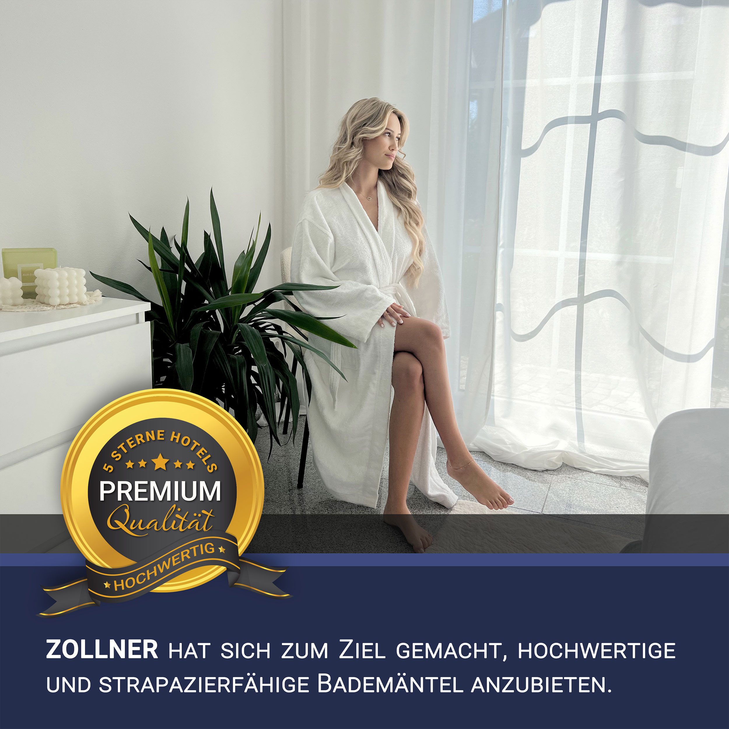 ZOLLNER Unisex-Bademantel, 100% Baumwolle, Kimono-Kragen, Gürtel, 100% Baumwolle, vom Hotelwäschespezalisten, S-6XL