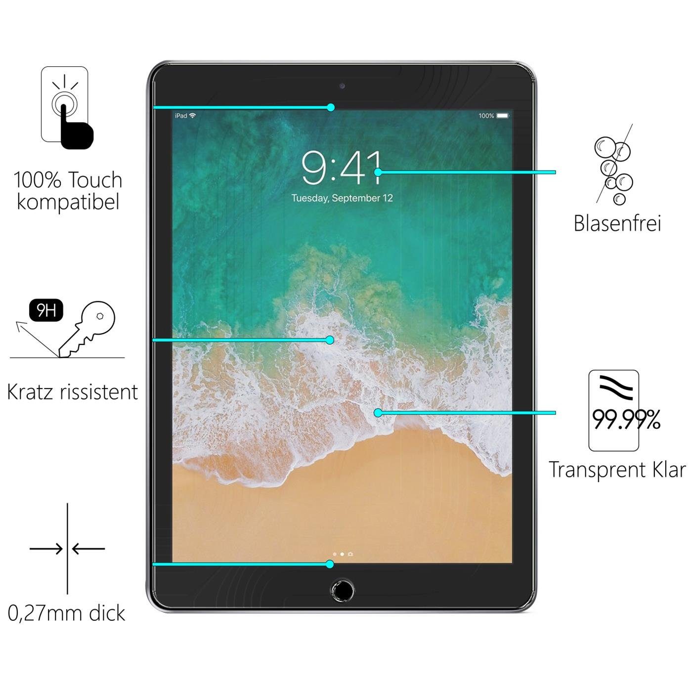 CoolGadget Schutzfolie Panzerfolie für iPad Air 1. Generation, (9H+ Hartglas, Bubble Free), Panzerglas Schutzfolie für Apple iPad Air 1. Generation Folie