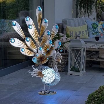 Globo LED Dekofigur, LED-Leuchtmittel fest verbaut, LED Solarleuchte Pfau Außenbeleuchtung Dekoration Beleuchtung