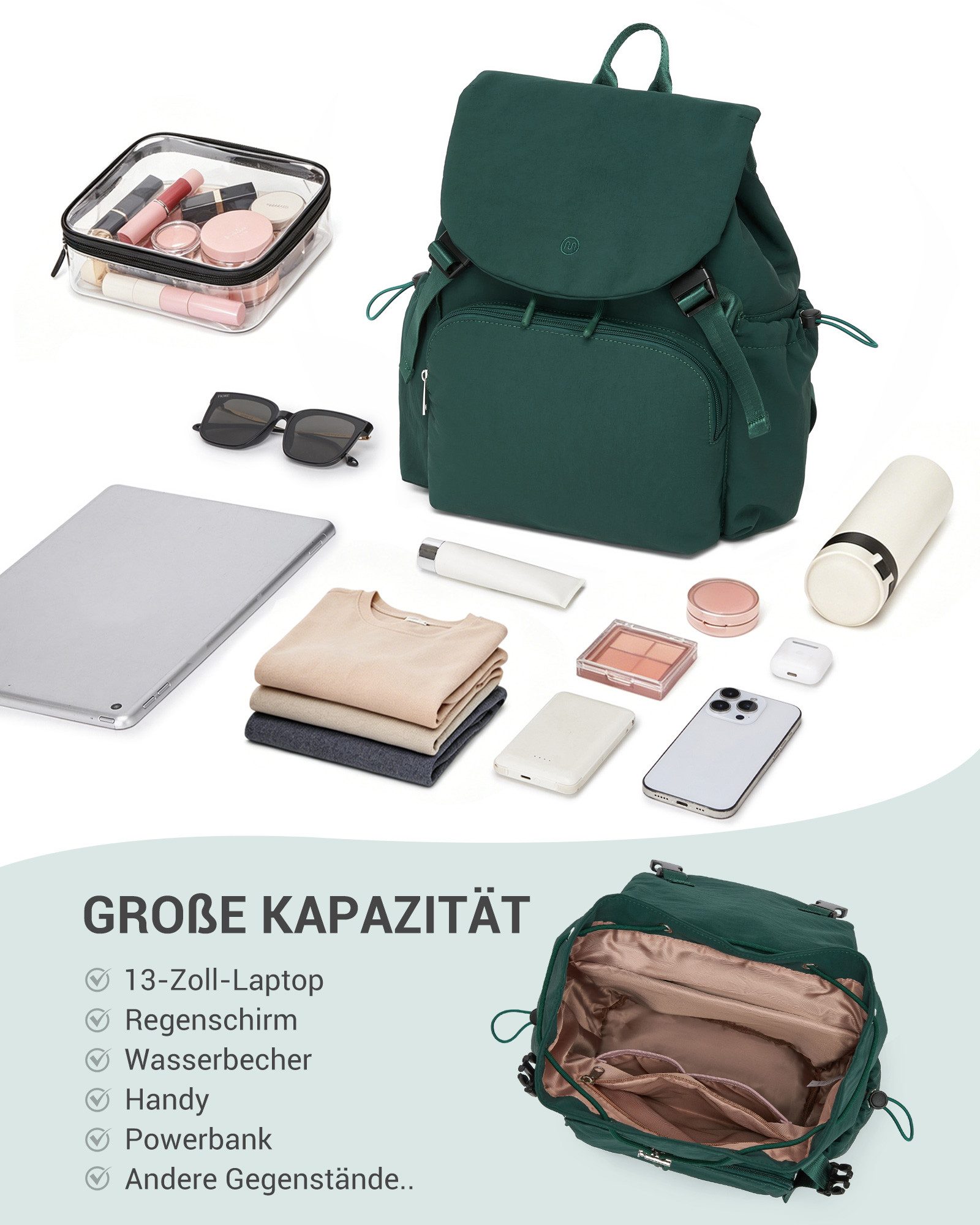 Miss Lulu Rucksack Leichter Rucksack Damen – Kompakter Cityrucksack mit 13" Laptopfach – Bild 4 von 5