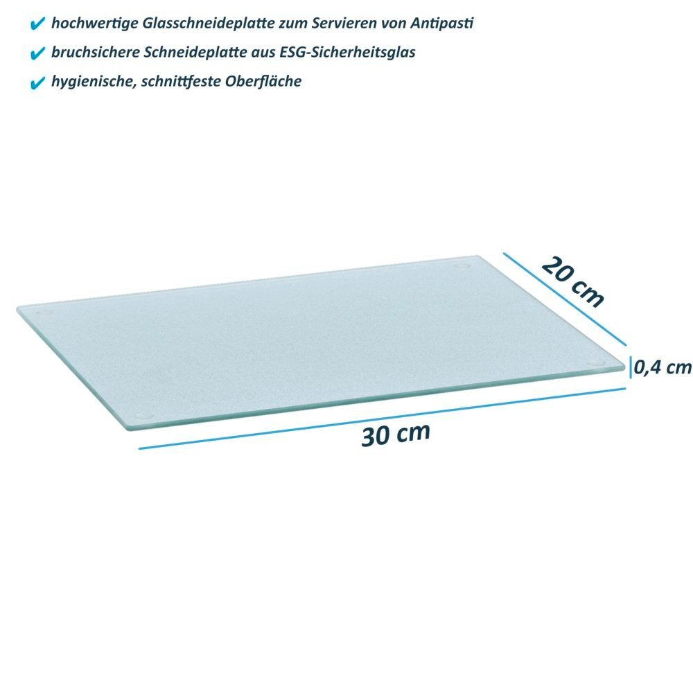 (1-St), cm 30 x ESG-Sicherheitsglas, Glasschneideplatte transparent, aus 20 mit Schneidebrett Basera® Silikonfüßen, Sicherheitsglas