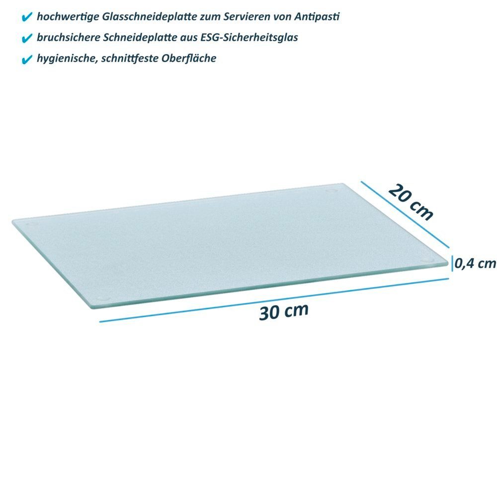 Basera® Schneidebrett Glasschneideplatte aus Sicherheitsglas mit Silikonfüßen, ESG-Sicherheitsglas, (1-St), transparent, 30 x 20 cm