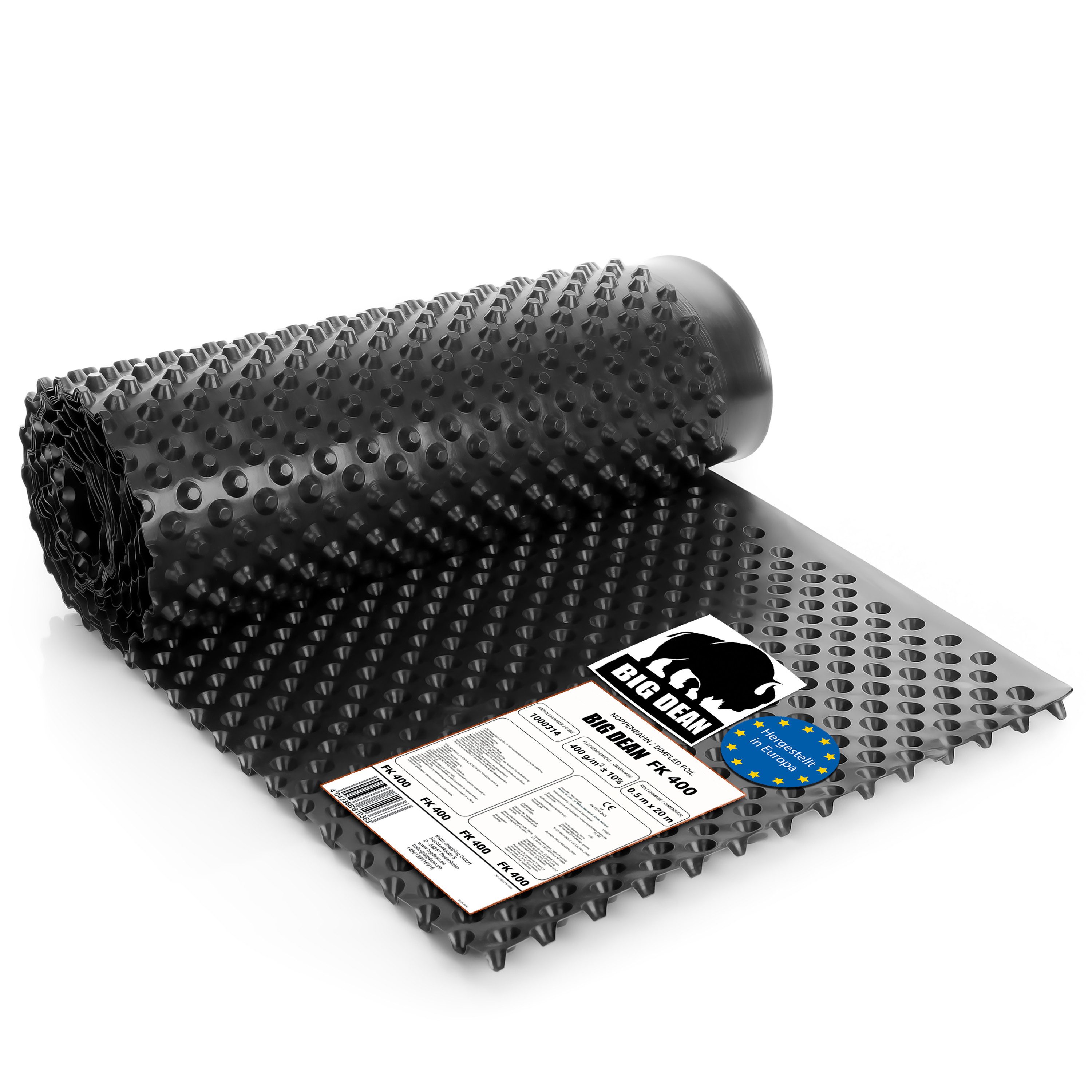BigDean Schutzfolie Premium Noppenfolie 0,5x20m Nässeschutz für Hochbeete Made in Europe, (Set, 1-St., Rolle/n), Nässeschutz für Hochbeete und Mauern