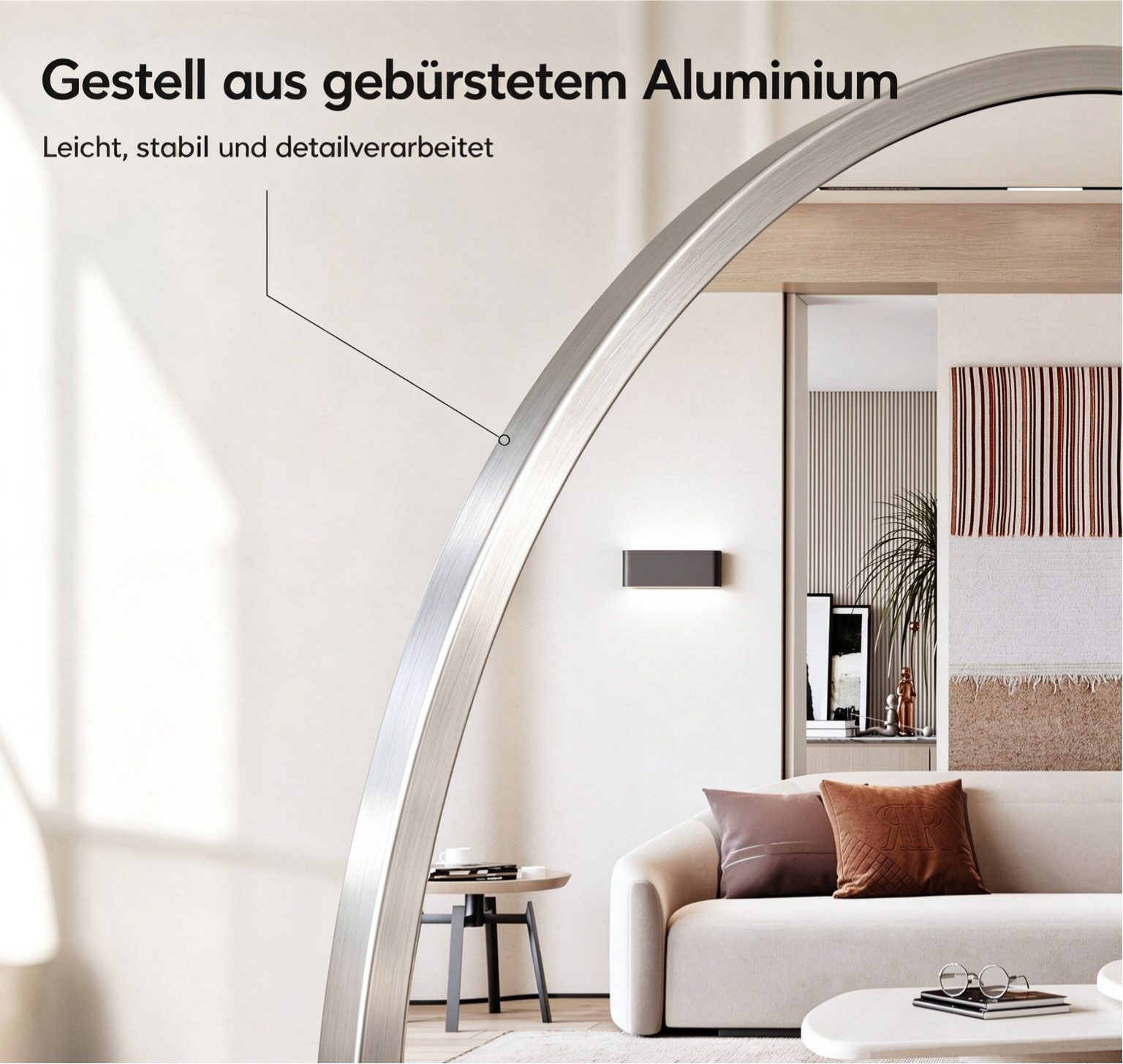 CASSILANDO Ganzkörperspiegel gewölbter Bodenspiegel, großer Boden-Spiegel,mit Alu-Rahmen,162*53cm (Packung), Ganzkörperspiegel mit Halterung, Wandspiegel,Gewölb – Bild 5 von 5