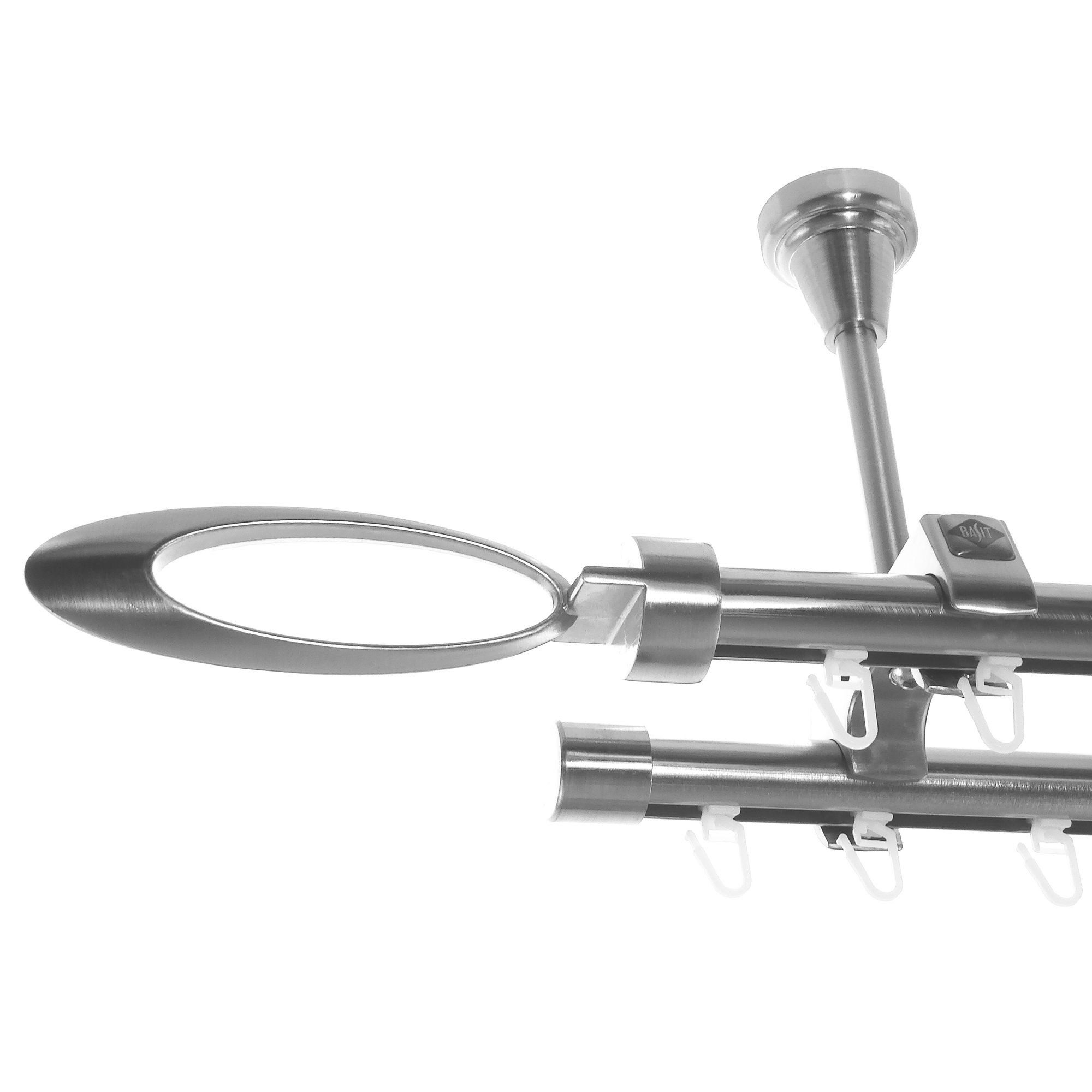 BASIT Gardinenstange Innenlauf Edelstahloptik 20mm mit Deckenträgern 120 cm E85, Ø 20 mm, 2-läufig, verschraubt, Aluminium, D61II 120 cm E85 Elipse