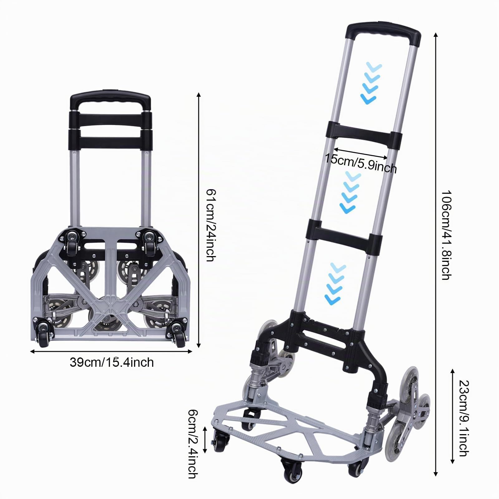 Kityhome Treppensackkarre Transportwagen Sackkarre klappbar 75KG Treppensteiger mit Tasche, mit Elastische Spanngurte,Ideal für Einkauf, Umzug & Reise