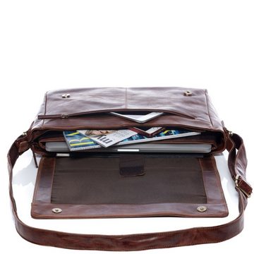 SID & VAIN Messenger Bag Leder Umhängetasche Unisex SPENCER, Laptoptasche 15 Zoll Echtleder, Businesstasche Damen Herren braun