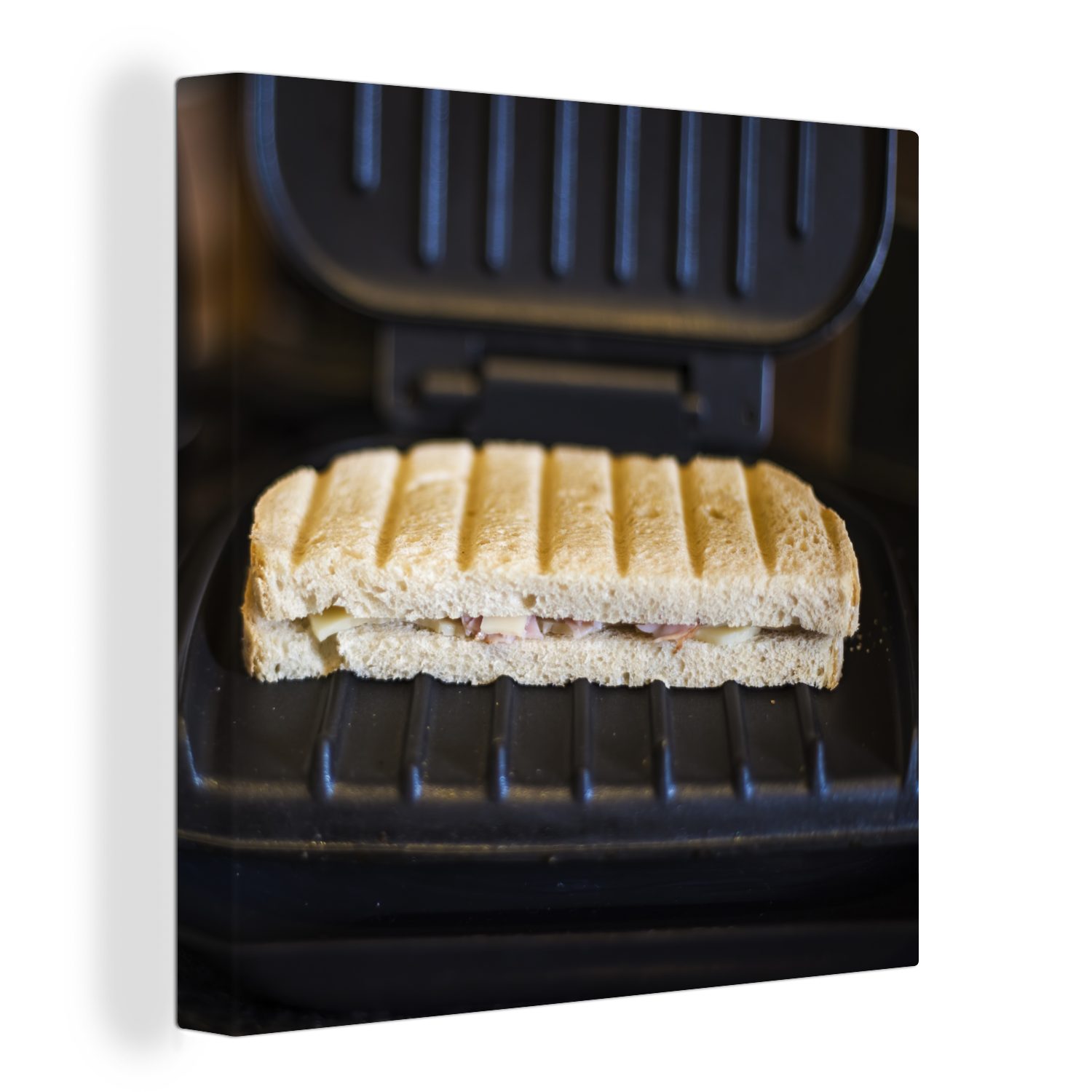 auf für Bilder St), Leinwandbild Sandwicheisen, Leinwand Toast (1 einem Schlafzimmer OneMillionCanvasses® Wohnzimmer schwarzen