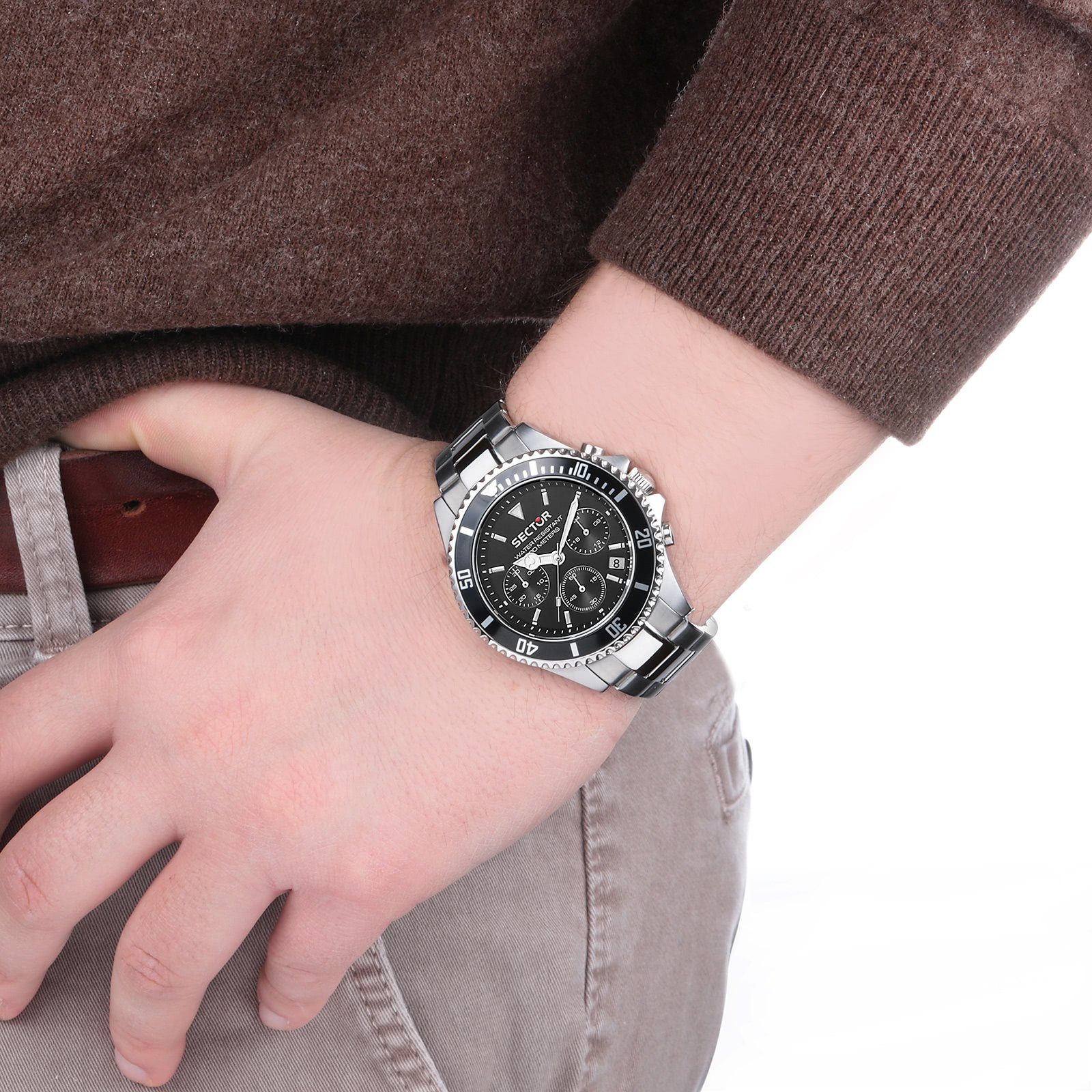 Chrono, Armbanduhr Edelstahlarmband Sector Herren Fashion silber, groß Chronograph Sector (42mm), Herren rund, Armbanduhr