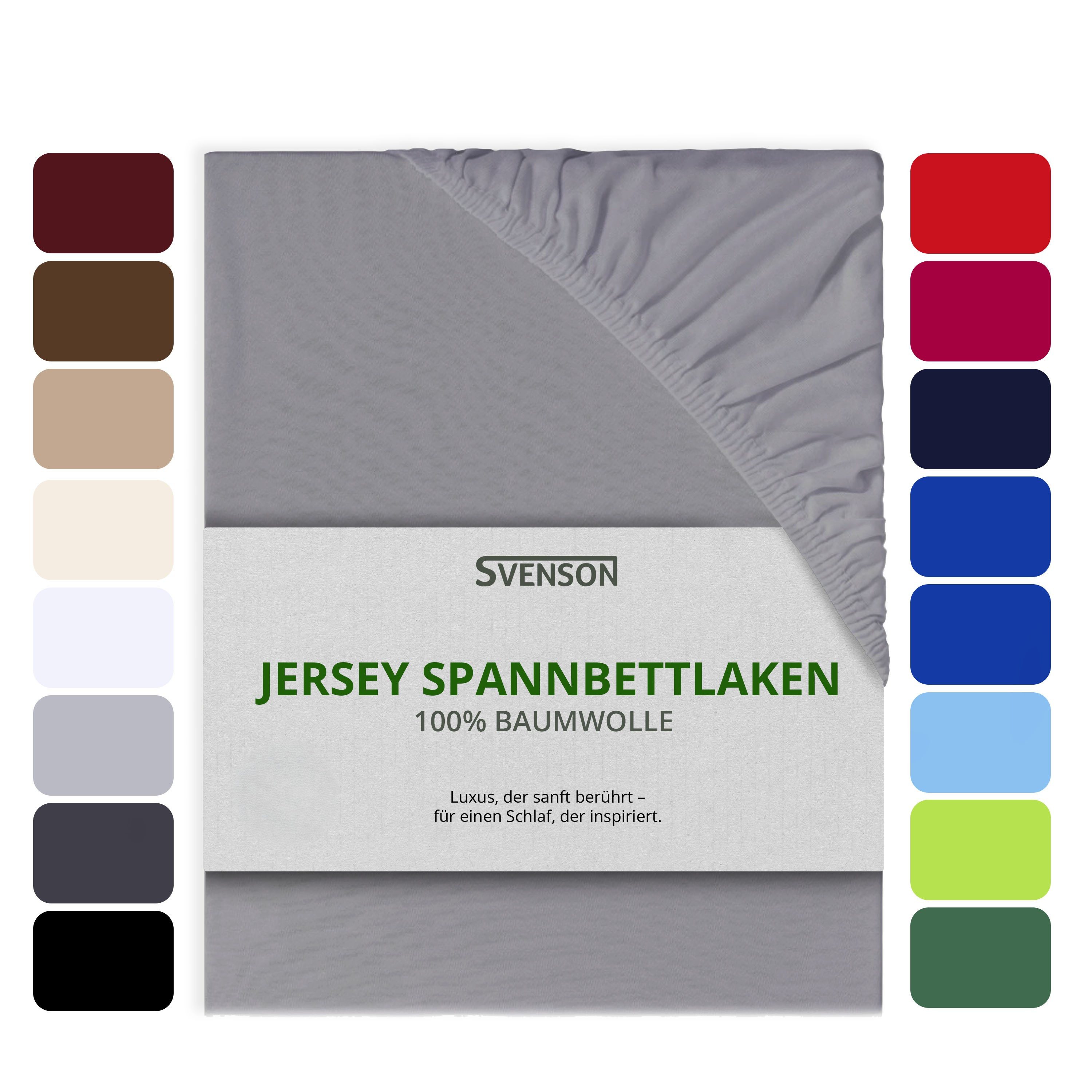 Svenson Spannbettlaken Svenson Jersey Spannbettlaken, 100% Baumwolle, Gummizug: rundum, (1 Stück), grau