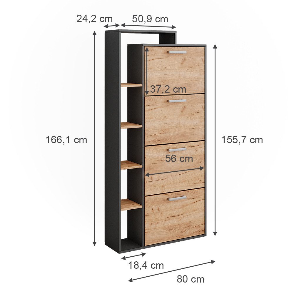 Vicco Schuhkipper Orlando, Goldkraft Eiche/Anthrazit, 80 x 166.1 cm mit 4 Fächern (1 St)