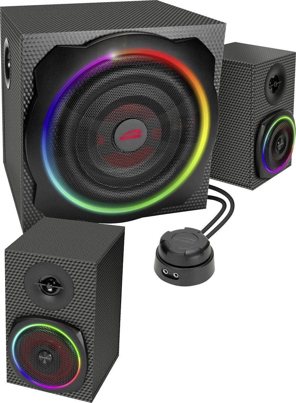 Speedlink GRAVITY CARBON - aktives 2.1-Lautsprechersystem mit RGB Beleuchtung - 2.1 Soundsystem 2.1 (60 W, 120W Peak-Power)