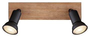 Globo Deckenstrahler DREW, Breite 25 cm, Braun, Schwarz, 2-flammig, ohne Leuchtmittel, Holz, Metall, Deckenlampe