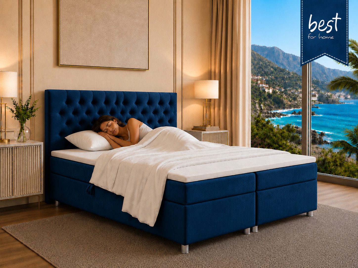 Best for Home Boxspringbett Boxspringbett Trinity K-14 7-Zonen Bonell 140–200 cm mit Stauraum (Boxspringbett-Set, 1-St., Bonell-Matratze, gepolstertes Kopfteil, Polsterbett versch. Größen), mit oder ohne Topper, Handwerksqualität