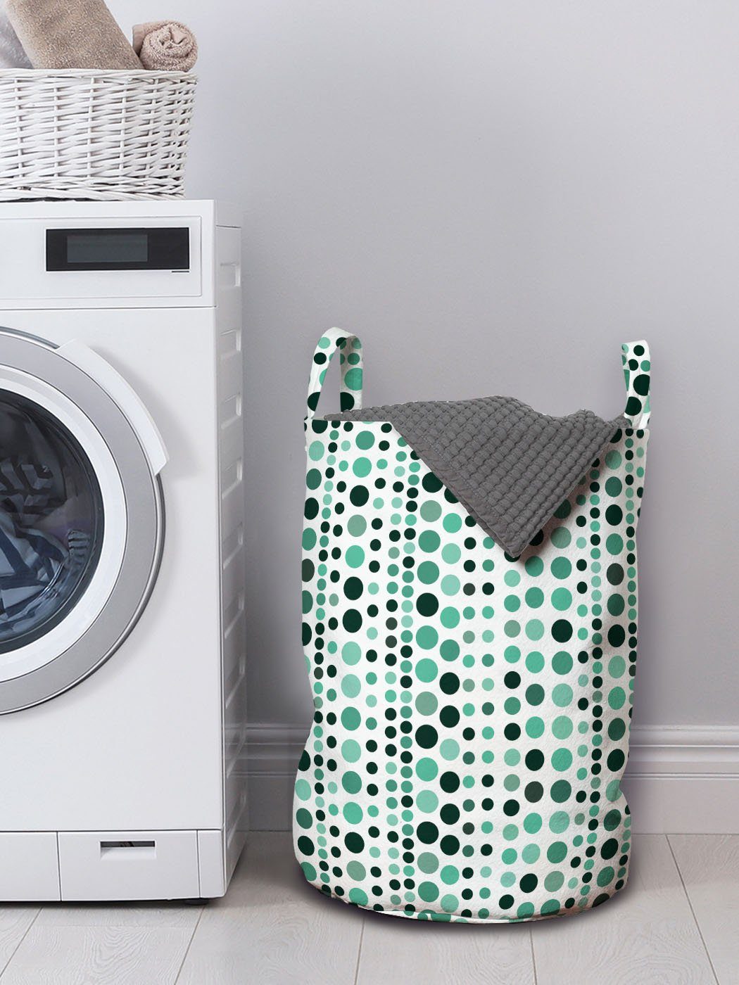 Abakuhaus Wäschesäckchen Wäschekorb mit Griffen Modern für Kreis-Punkte Geometrische Waschsalons, Kordelzugverschluss