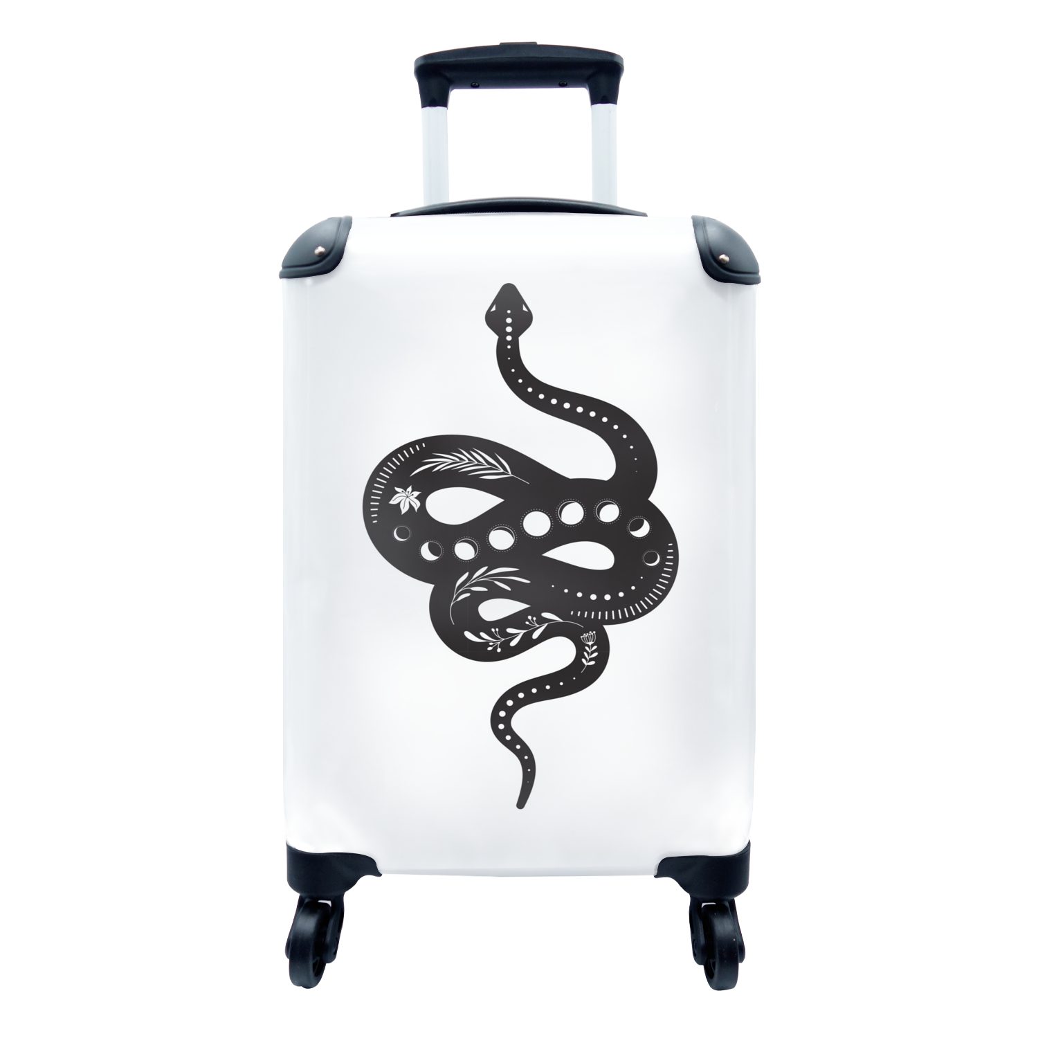 MuchoWow Handgepäckkoffer Moderne Kunst mit einer Schlange auf weißem Hintergrund, 4 Rollen, Reisetasche mit rollen, Handgepäck für Ferien, Trolley, Reisekoffer