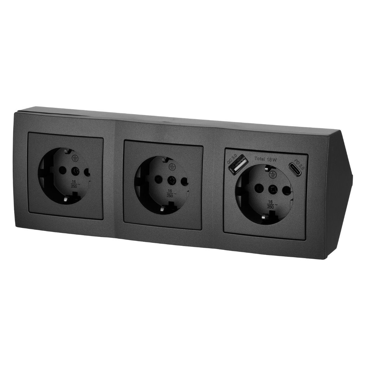 ADAKAT Steckdosenverteiler 5-fach (3x Schutzkontakt-Steckdose + 1x USB-A 5V + 1x USB-C 5V (Quick-Charger), Kabellänge 0.15 m)