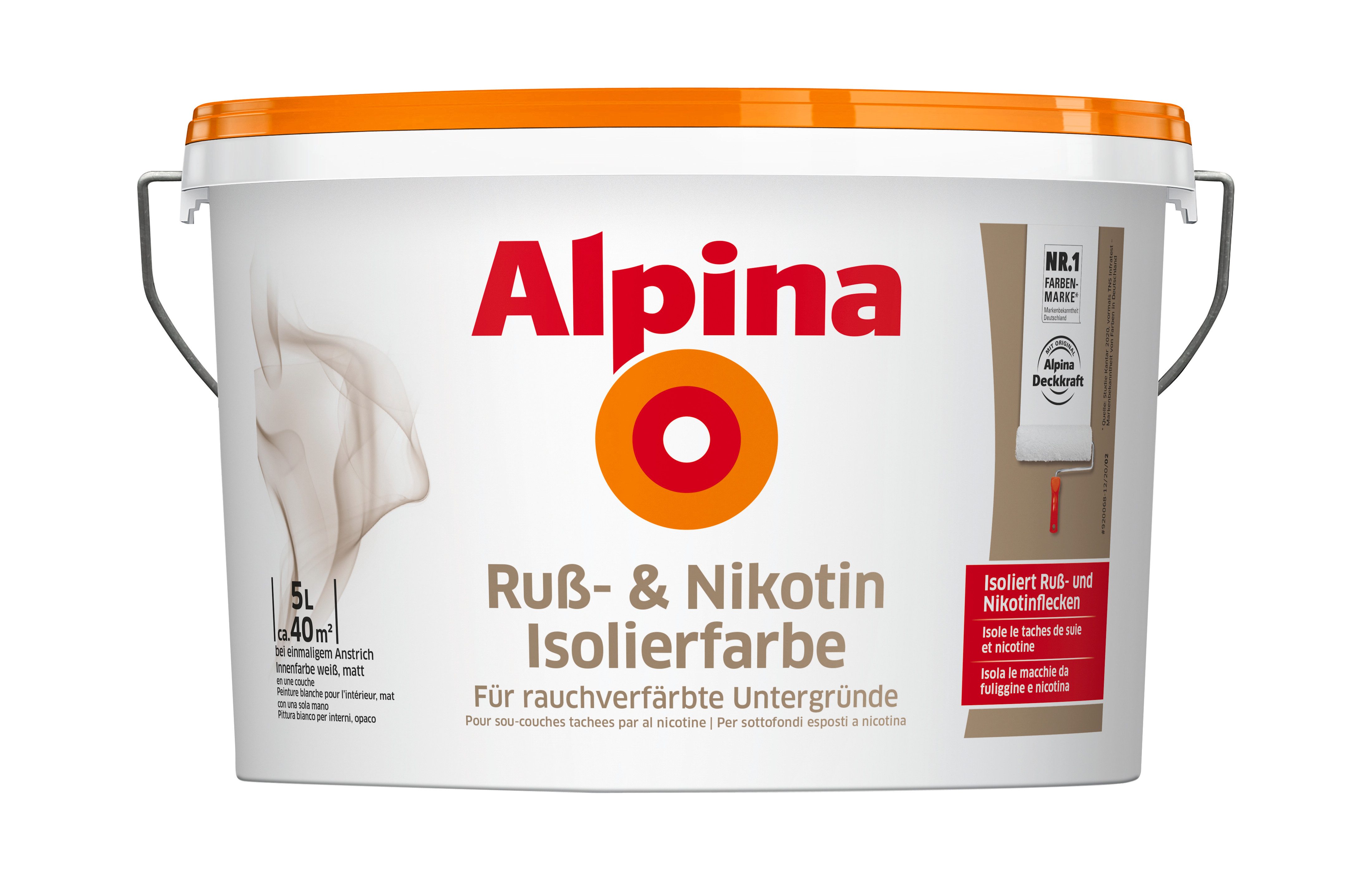 Alpina Wandfarbe Ruß- & Nikotin Isolierfarbe 5 Liter weiß matt