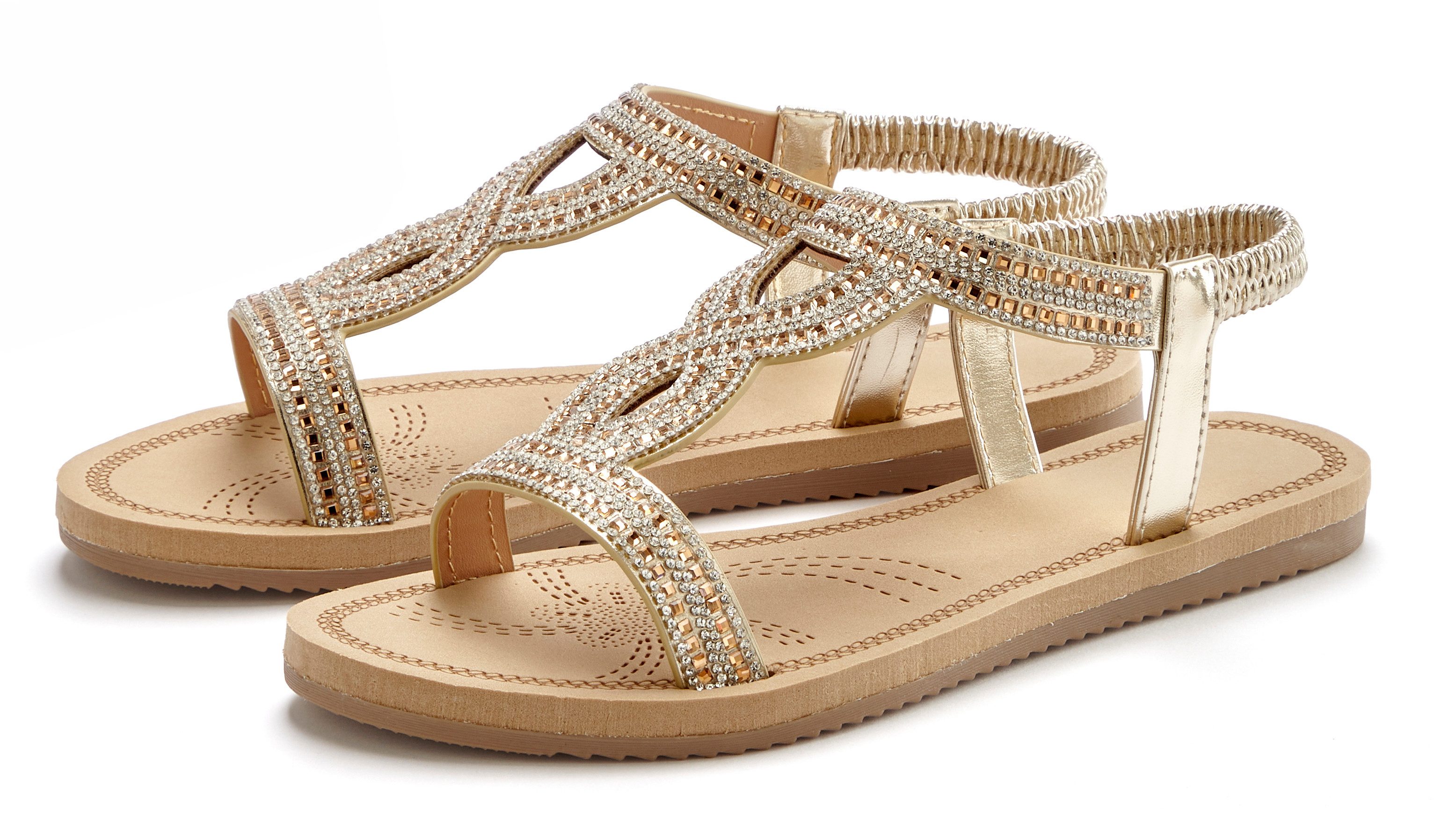 Vivance by Lascana Sandalette, Sommerschuh, offener Schuh Sandale mit elastischen Riemchen und Glitzersteinchen VEGAN
