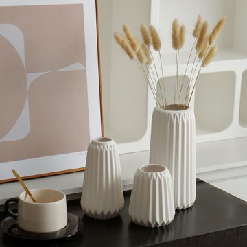 HIBNOPN Dekovase Weiße Keramikvase 3er Set - Moderne minimalistische böhmische Vase (3 St)