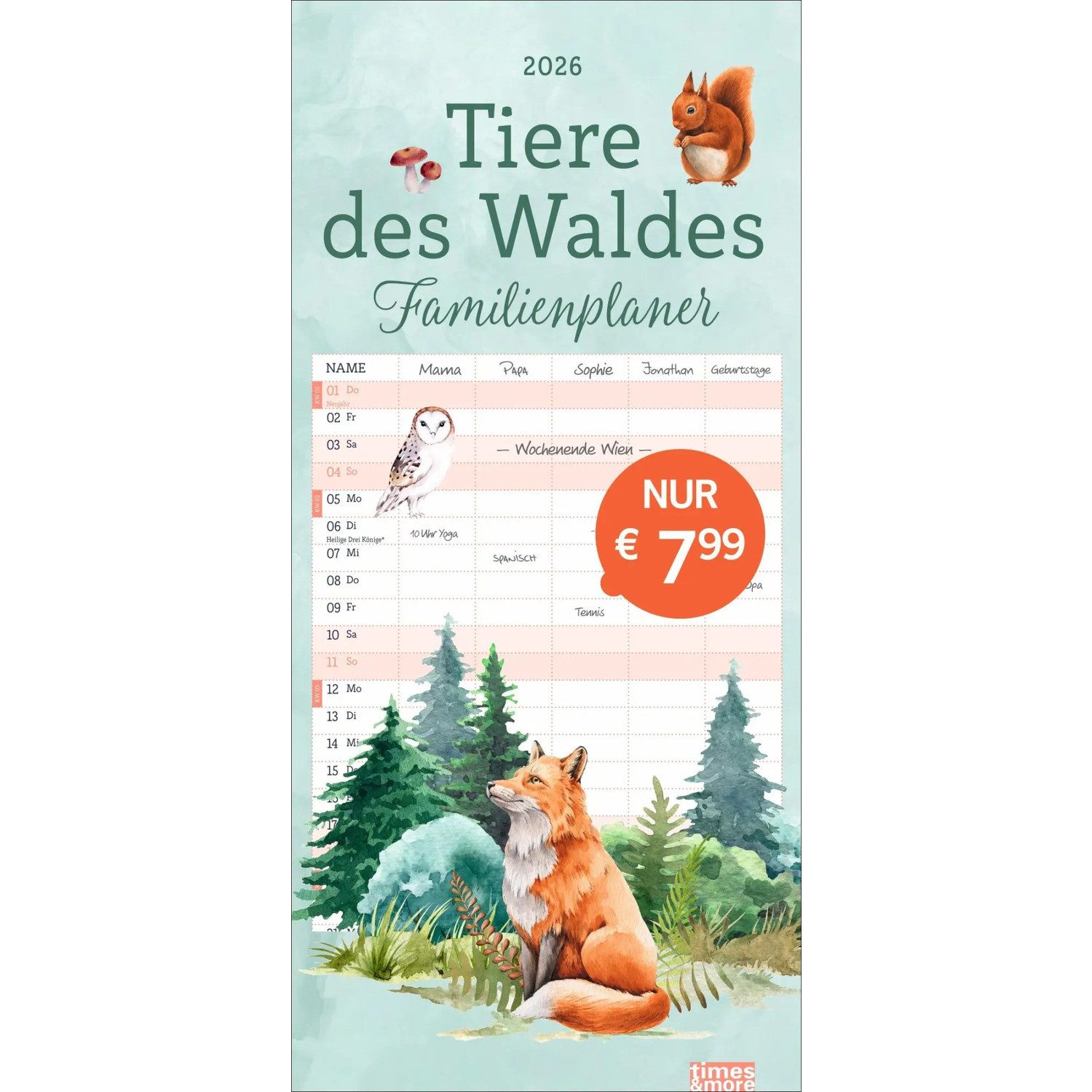 HEYE Настенный календарь tm Tiere des Waldes Familienplaner 2026
