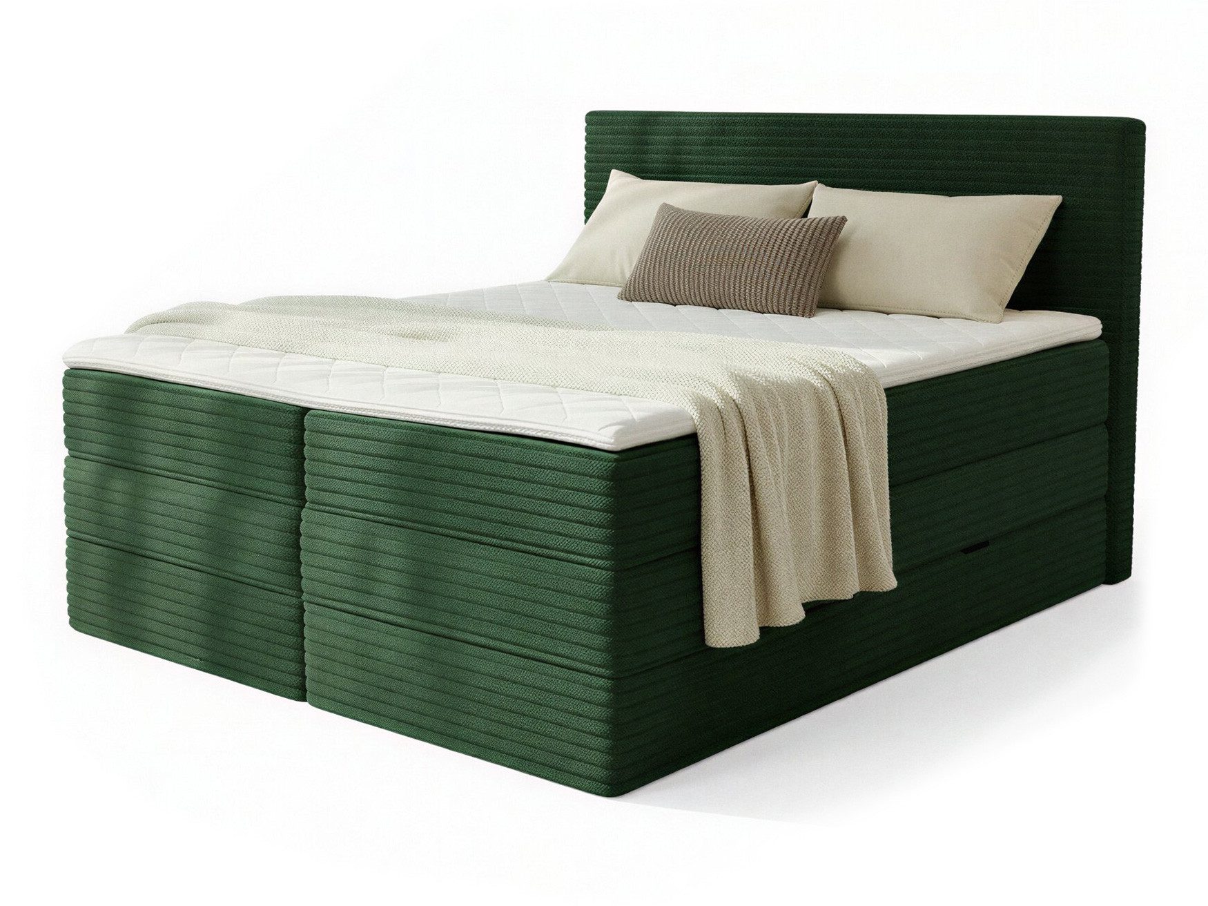 Sofnet Boxspringbett Mollo XL (2x Bettkästen, Bonellfederkern- und Taschenfederkernmatratze, Topper), Polsterbett, Doppelbett, Cord Bezug, mit Kopfteil, 140/160/180x200 cm