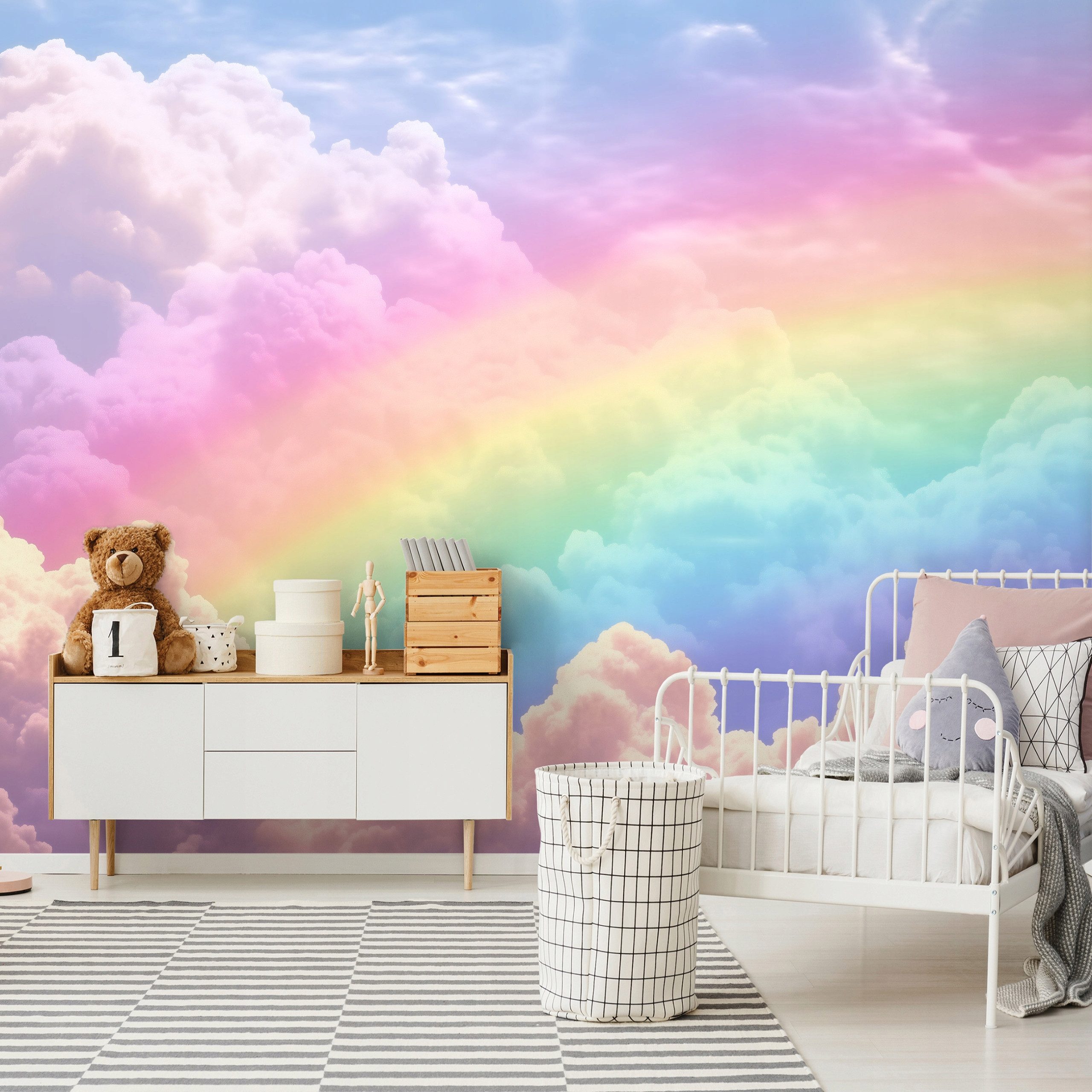 Wallarena Fototapete Regenbogen Wolken - Mehrfarbig - Kinder - Vlies - Kinderzimmer, glatt, (2 St), 100x70cm