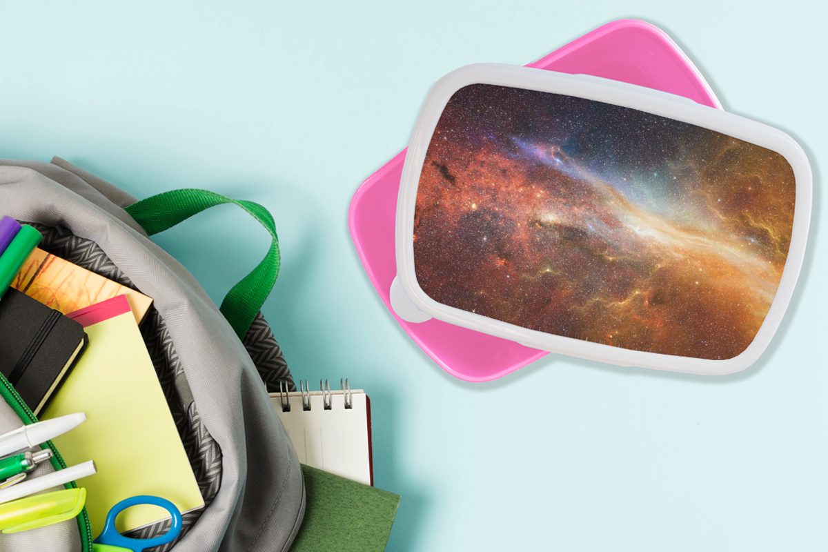 MuchoWow Lunchbox Weltraum - Sterne für Kunststoff, Brotbox rosa Mädchen, Kunststoff Kinder, Brotdose - (2-tlg), Erwachsene, Farben, Snackbox