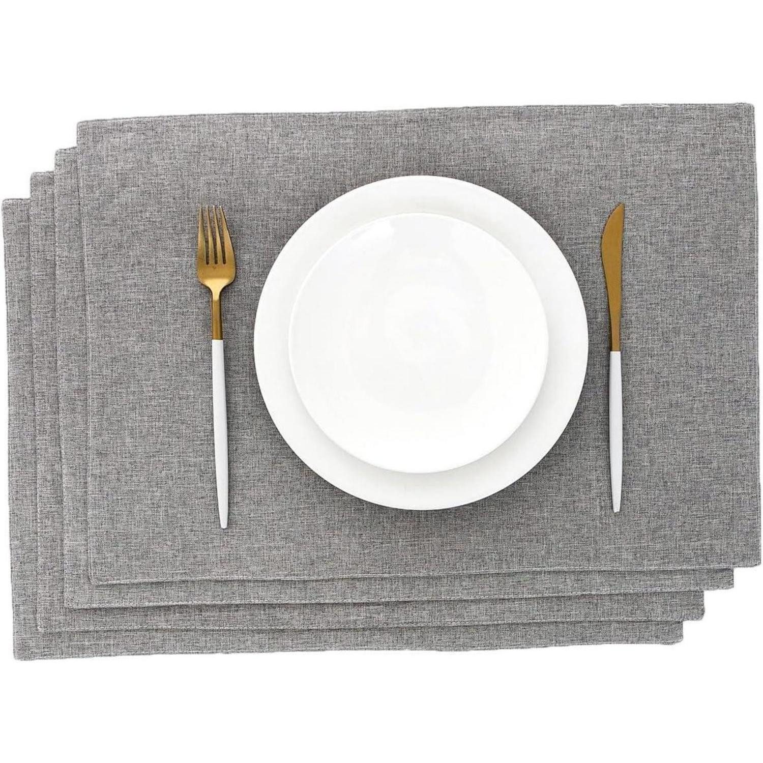 LuxusKollektion Platzset Platzset Stoff Grau Abwaschbar Hellgrau 4er Set 48 x 33 cm, Tischset