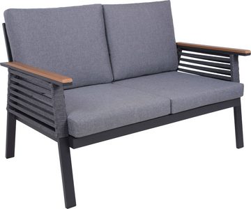 Garden Pleasure Gartenlounge-Set, Lounge-Gruppe »DENIA«, 2 Sessel, 1 Sofa, Tisch LxB: 55,5x100 cm, inkl grauen Kissen