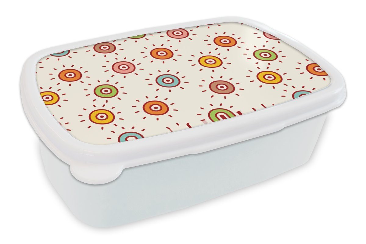 MuchoWow Lunchbox Muster - Sonne - Punkte - Mädchen - Kinder - Kinder, Kunststoff, (2-tlg), Brotbox für Kinder und Erwachsene, Brotdose, für Jungs und Mädchen weiß