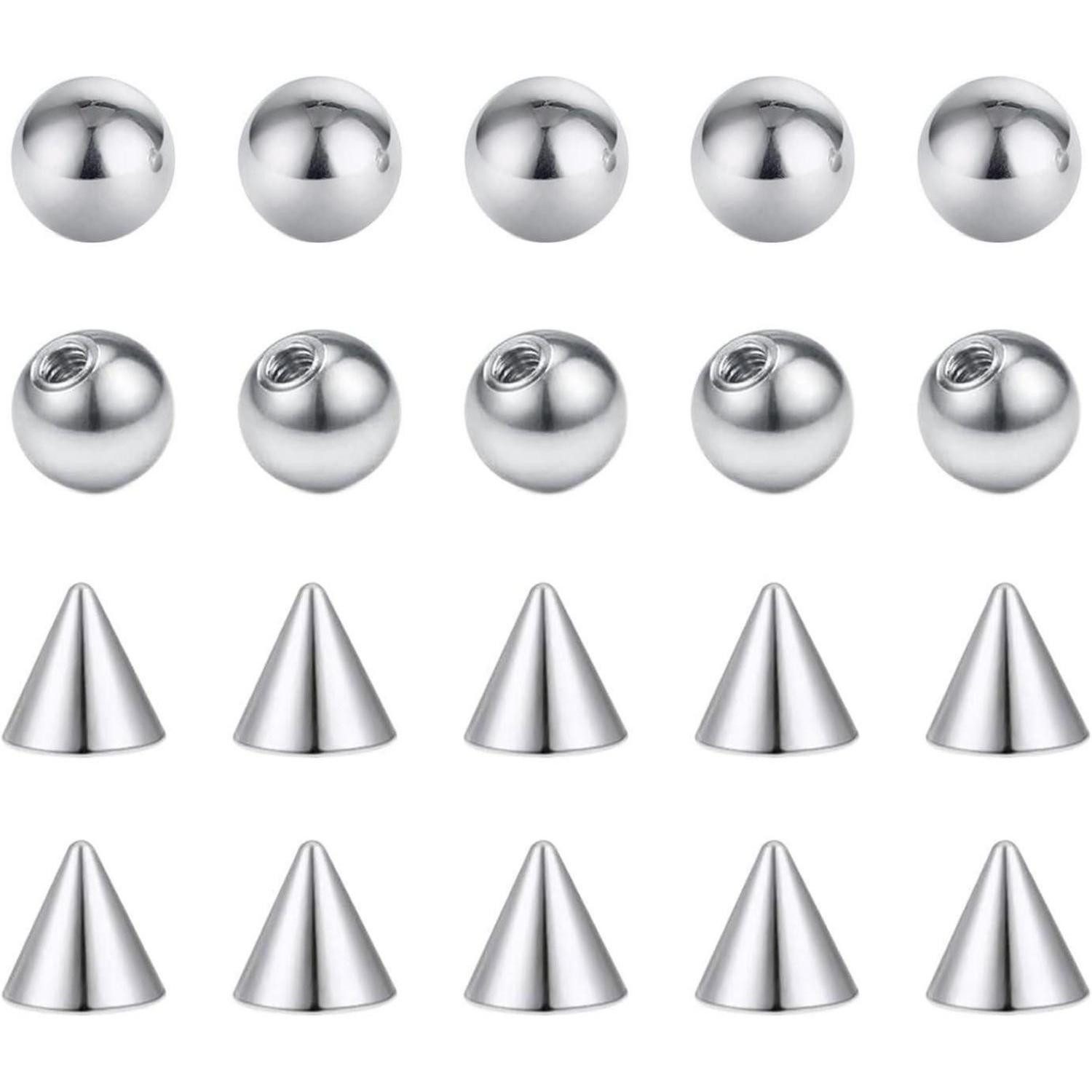 Besyvvin Piercing-Set 20er Piercing Kugel Set 1,2mm Chirurgenstahl 3mm Ersatzkugeln für