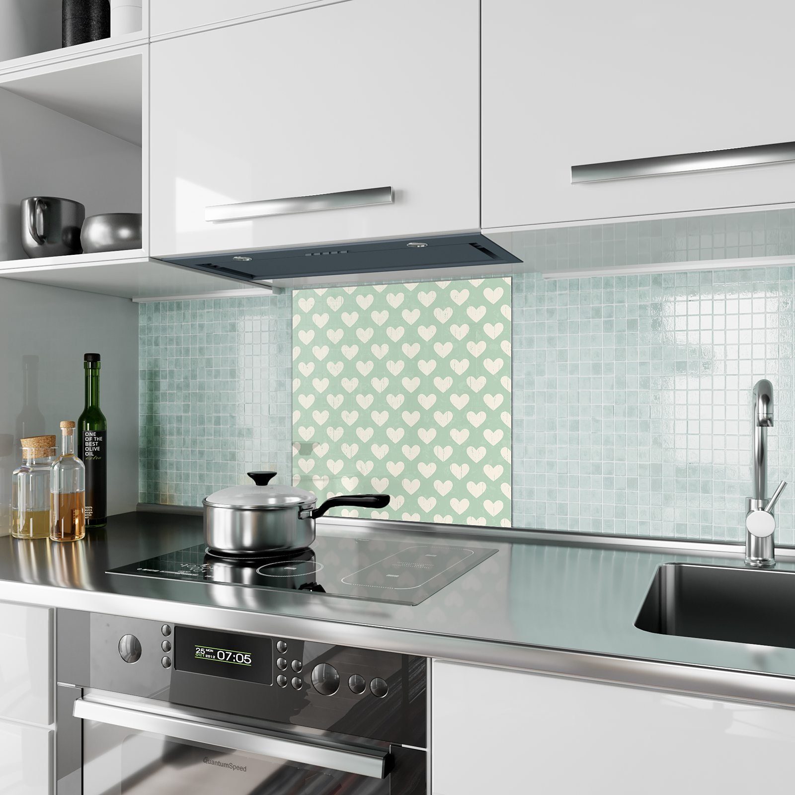 Küchenrückwand Küchenrückwand Spritzschutz Primedeco Motiv Glas mit Herzmuster