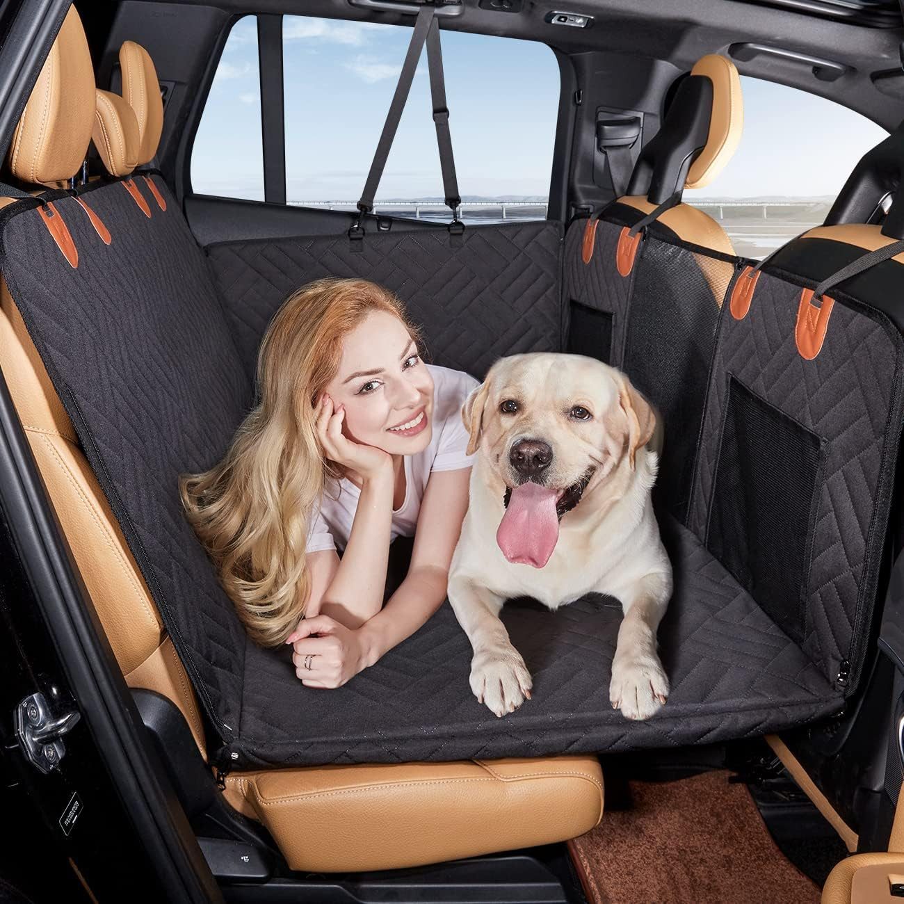 Futicare Tier-Autoschondecke Hund Autositz Rückbank mit Erweiterung, Autoschondecke Hund,harte Bodenplatte, wasserdicht, faltbar mit Aufbewahrungstasche