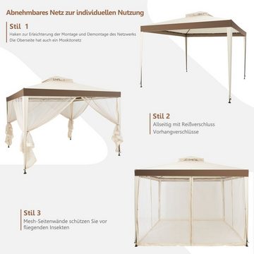 COSTWAY Pavillon, mit 4 Seitenwänden & Moskitonetz, Sonnenschutz, 3m x 3m