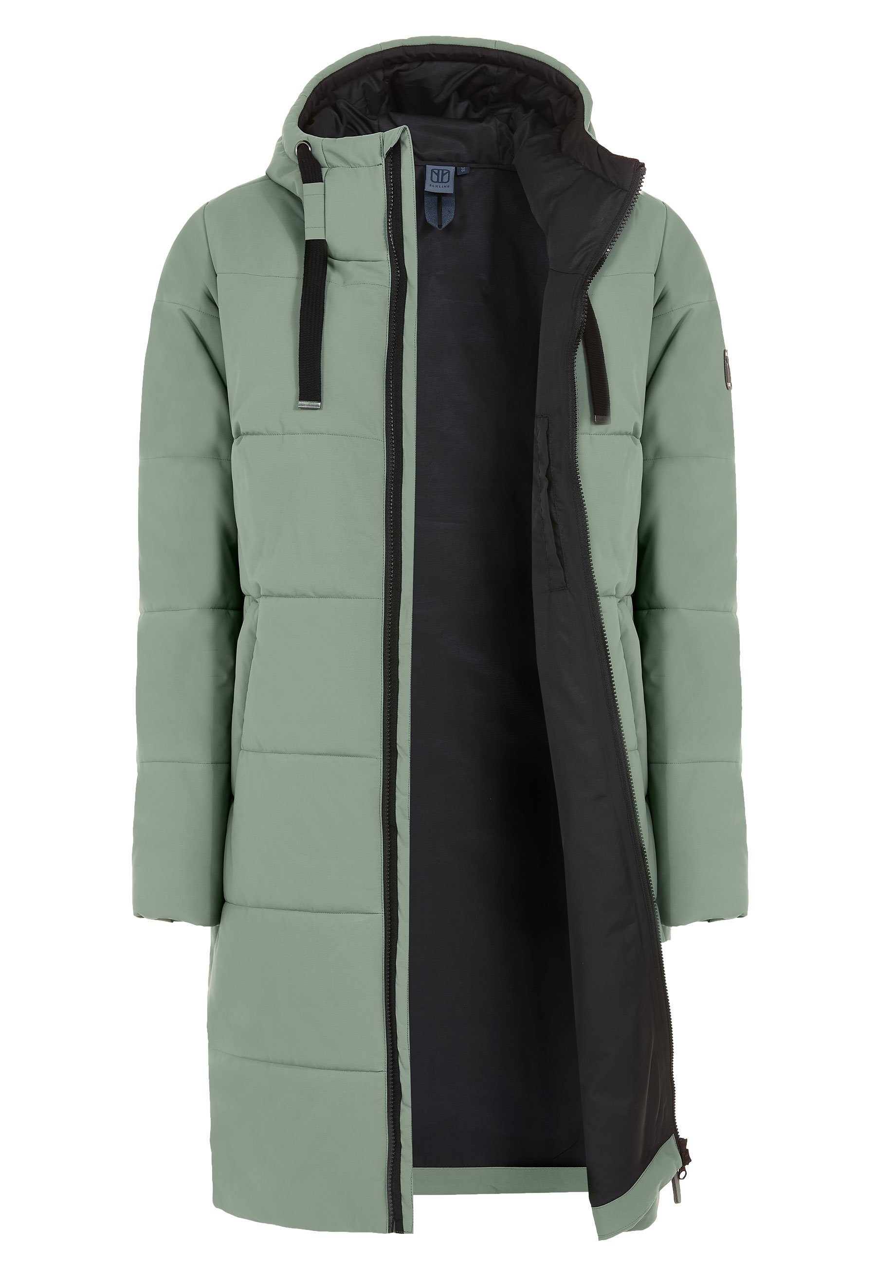 Elkline Winterjacke Comfort leichter olive langer Mantel, soft 2-Wege-Reißverschluss