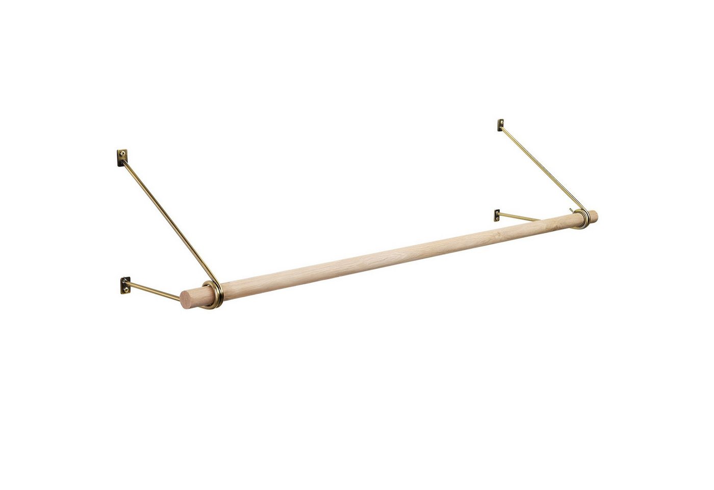 SO-TECH® Wandgarderobe 260 x 250 mm mit Ø 30 mm Kleiderstange aus Holz (Spar-Set, 1 St), Antik Gold mit 50 cm Garderobenstange aus Eiche