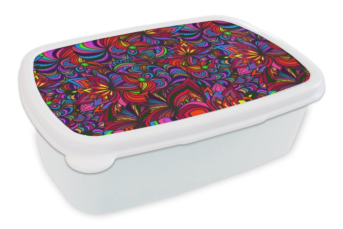 MuchoWow Lunchbox Muster - Dschungel - Abstrakt, Kunststoff, (2-tlg), Brotbox für Kinder und Erwachsene, Brotdose, für Jungs und Mädchen weiß