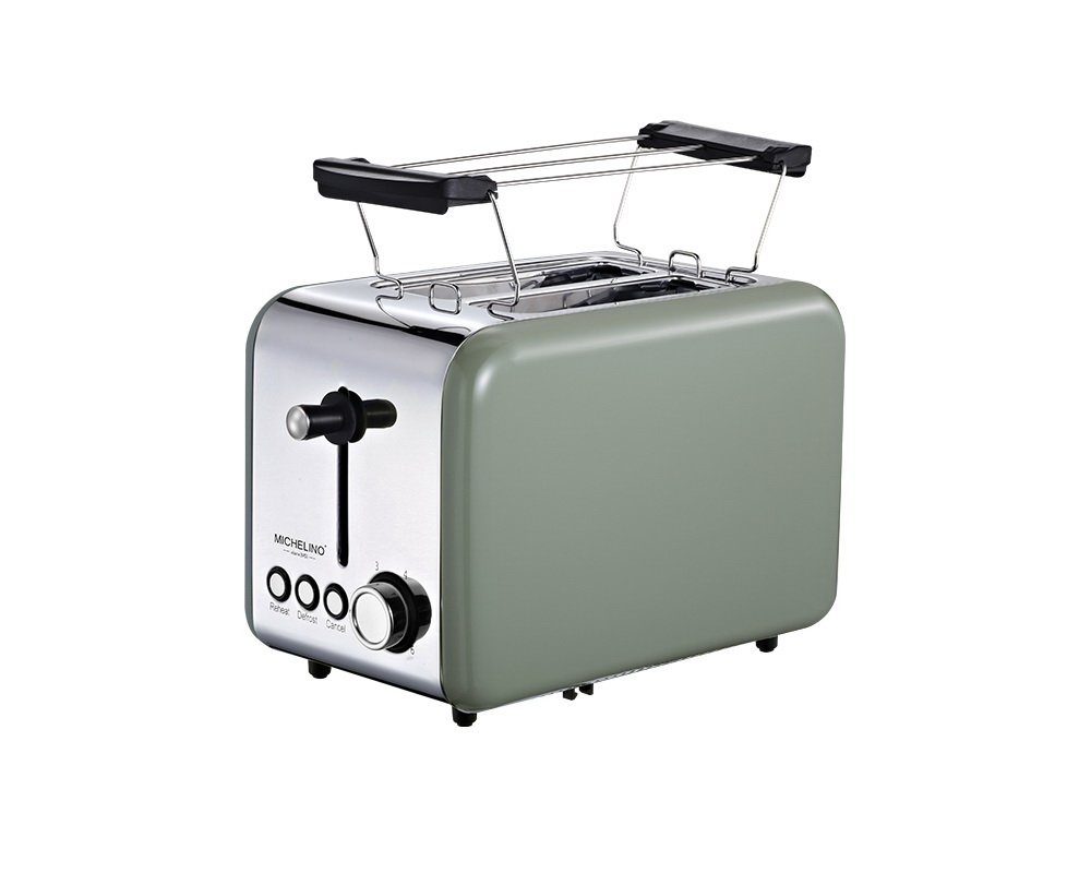 herausnehmbarem Toaster Olivgrün Michelino 2-in-1-Toaster Brötchenaufsatz, Toastautomat 850 W, - Gehäuse Coll-Touch mit mit Brötchenaufsatz 2-Scheiben
