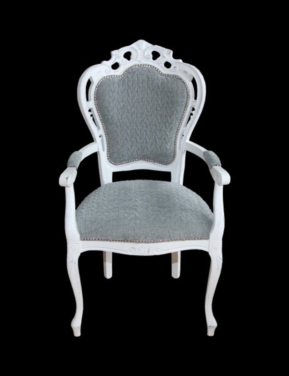 Casa Padrino Esszimmerstuhl Barock Grau-Blau - Weiss Antik mit Esszimmer Stuhl Luxus Stuhl / - Designer Qualität Armlehnen