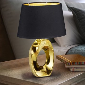 etc-shop Tischleuchte, Leuchtmittel nicht inklusive, Nachttischleuchte gold Tischlampe Wohnzimmer Textil