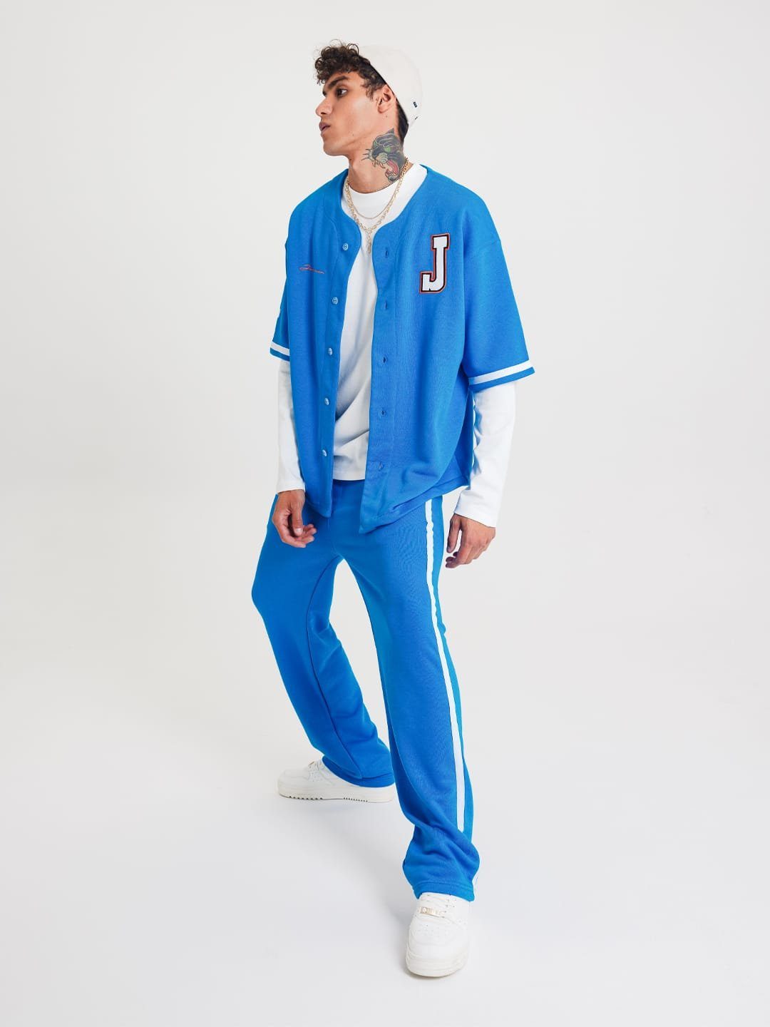 Oversize Baseball Freizeitanzug Jogginganzug Set HOMER Hose Blau OSSY Sportanzug Hemd