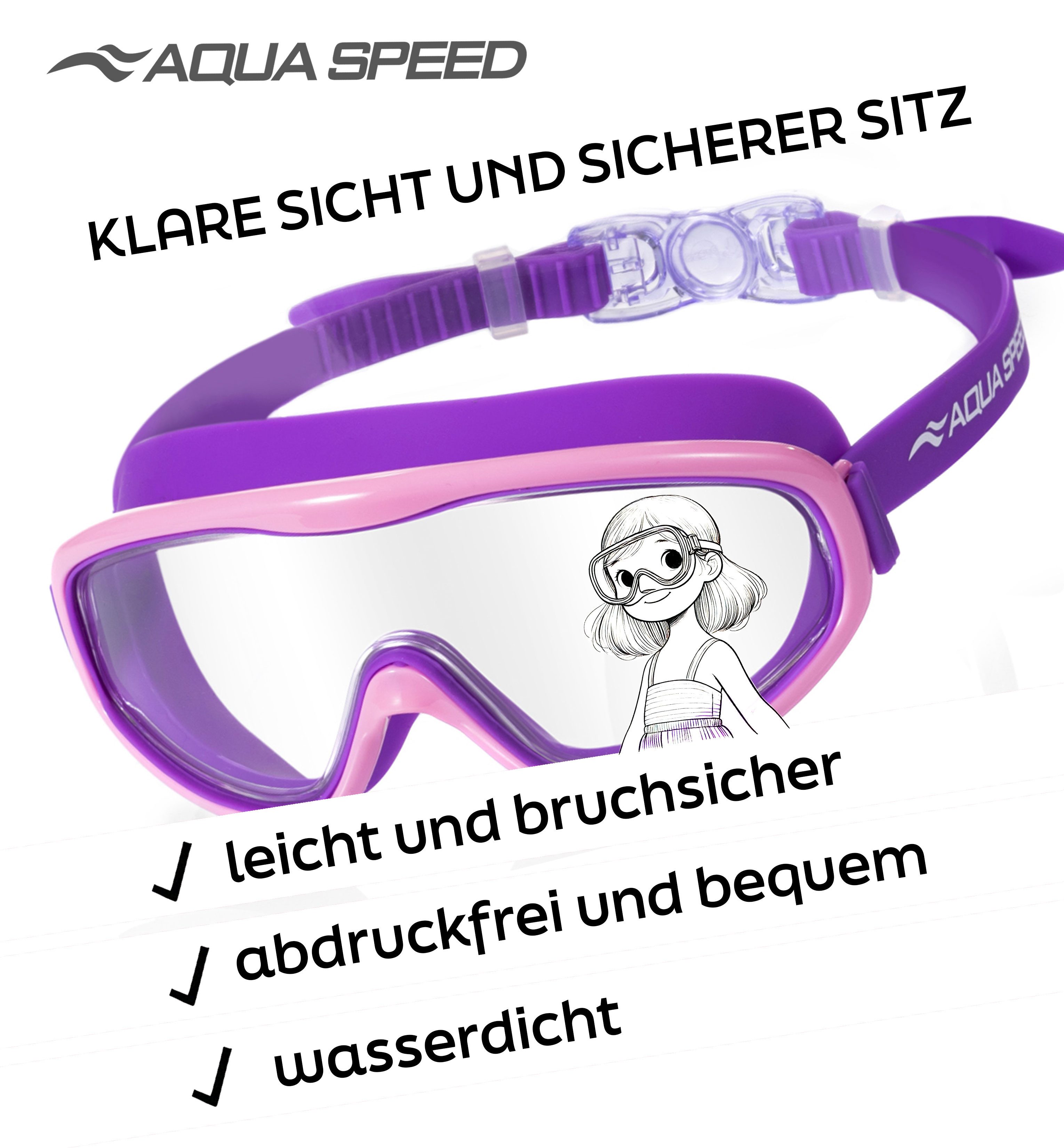 Aqua Speed Schnorchel RAY FS Tauchmaske mit Stoff-Kopfband für Erwachsene / Jugendliche (Einzel Schwimmmaske mit gehärtetem Glas), Taucherbrille Stoffband Einzellinse