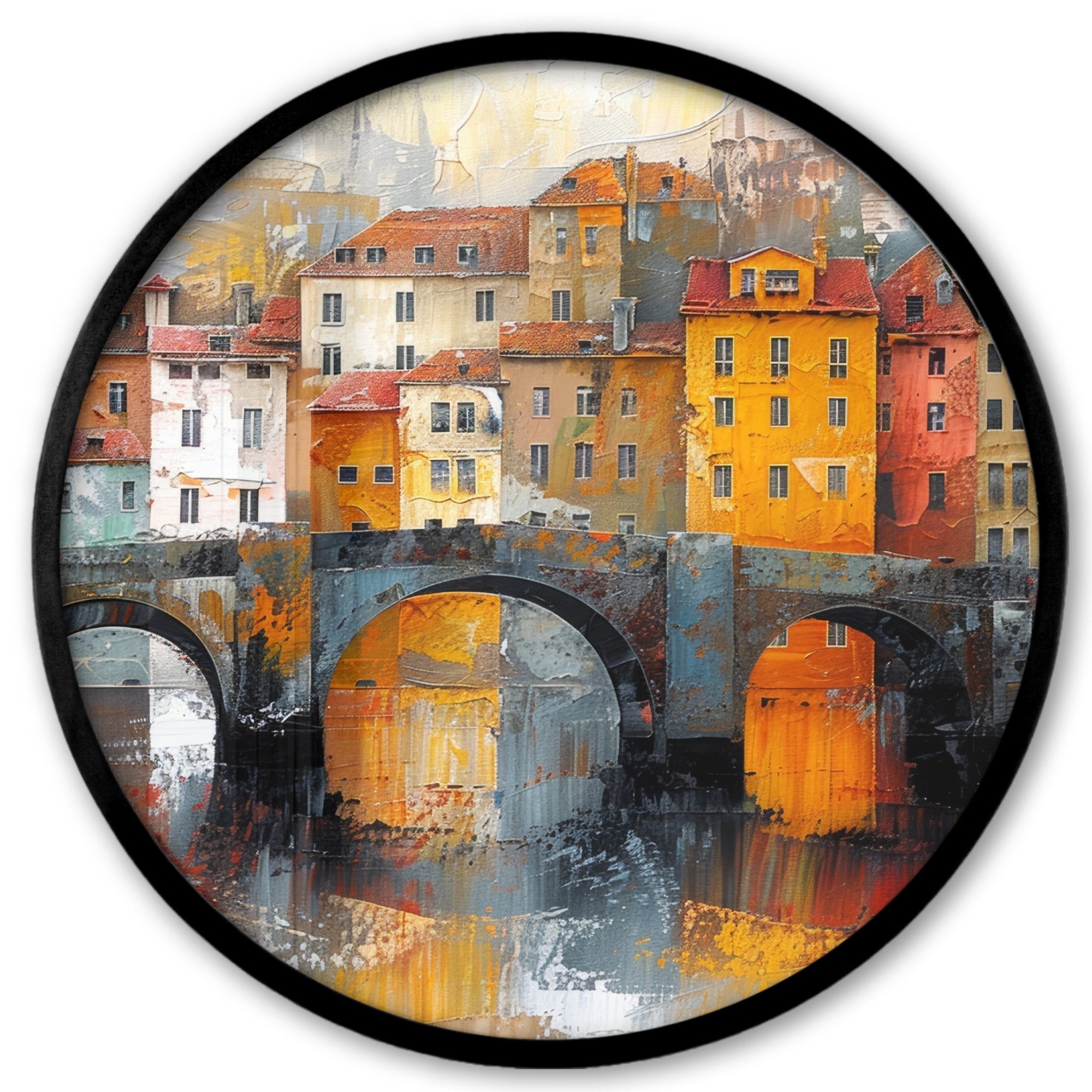 MuchoWow Poster Rund - Graben - Häuser - Kunst, (1 St), Runde Wandbilder, Deko für Wohnzimmer und Schlafzimmer, 40x40 cm