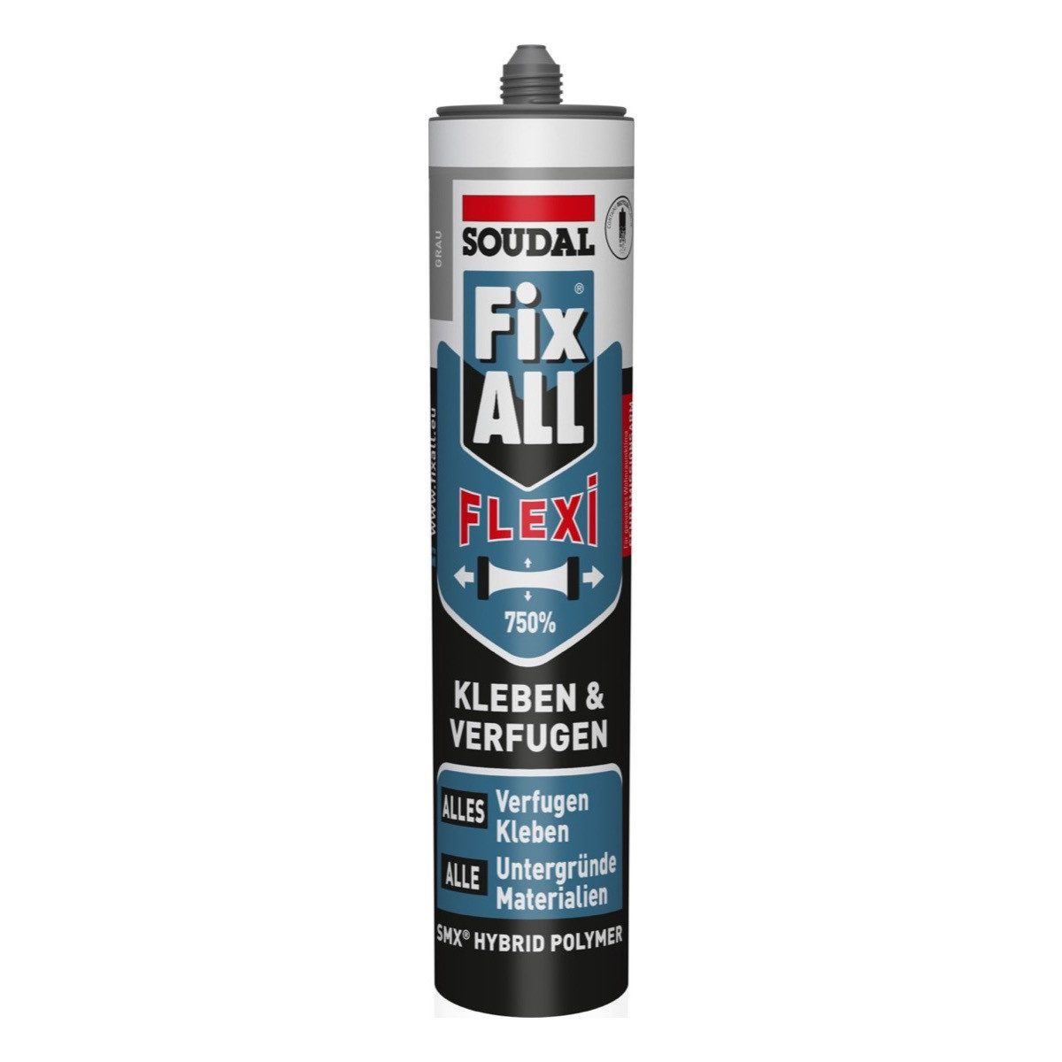 SOUDAL Montagekleber Fix ALL Flexi Universalkleber Dichtstoff Kleben & Verfugen - 470 g, Flexibler Hybridkleber für Kleben & Verfugen in Grau