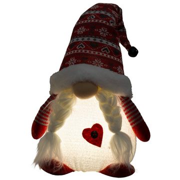 Christmas Paradise Weihnachtsfigur sitzender Wichtel 42cm (50cm) mit Beleuchtung (Dekofiguren, 2 St., im Set), LED Gnom Pärchen, 2 Designs Mann und Frau, Weihnachtsdeko Rot-Weiß