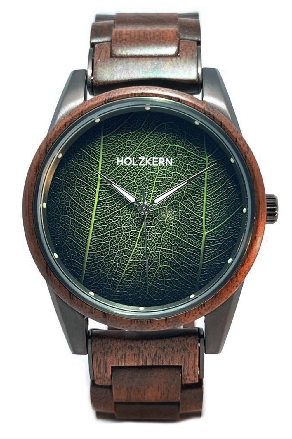 Holzkern Quarzuhr Edisto Walnuss/Blatt günstig online kaufen